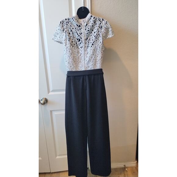 Premier Amour Women High Neck Short Sleeve Jumpsuit with Grey Lace Bodice Sz12 - Picture 4 of 16
